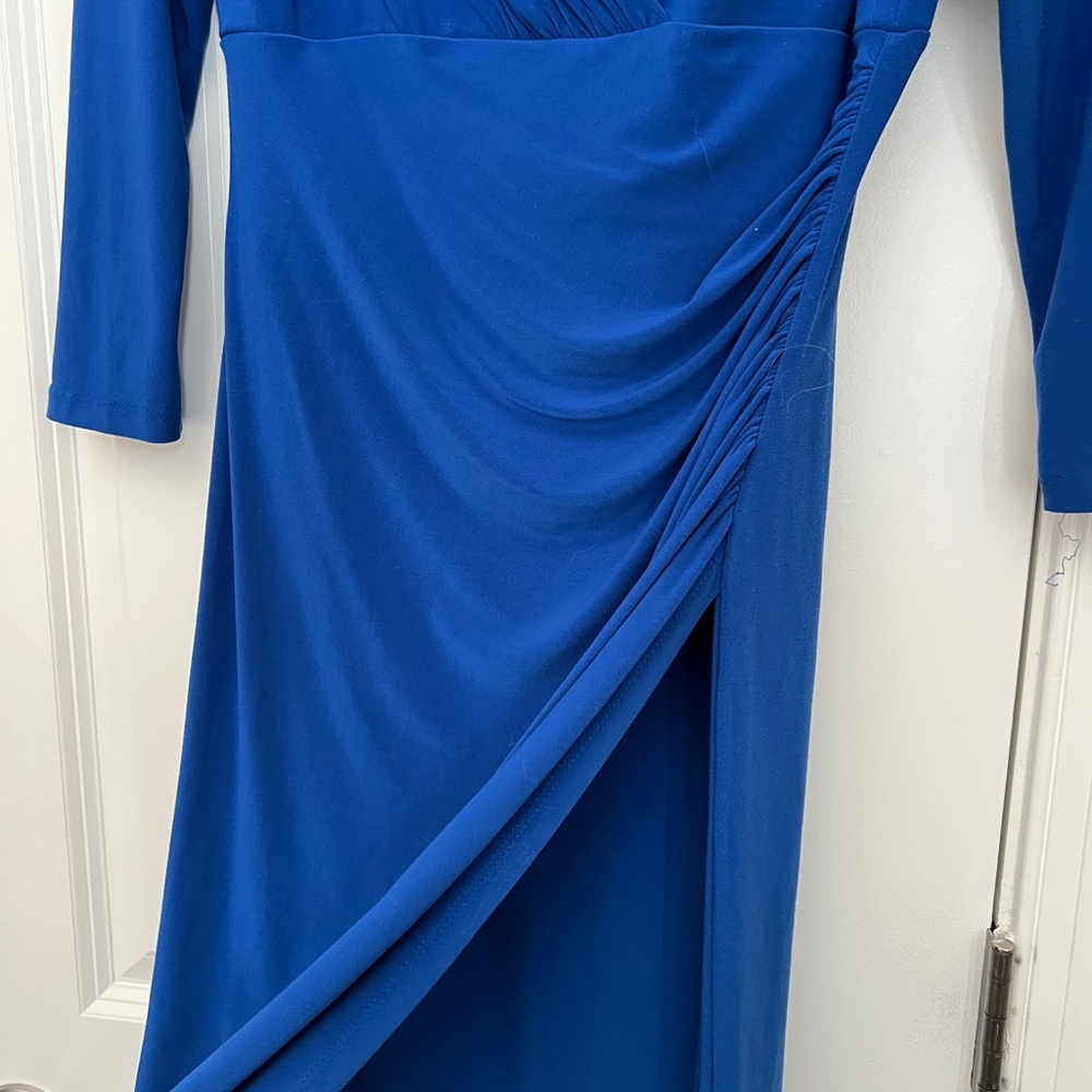 Ralph Lauren Cobalt Blue V-Neck Ruched Midi Dress Size 2 Cocktail Party Slimming - Picture 3 of 7